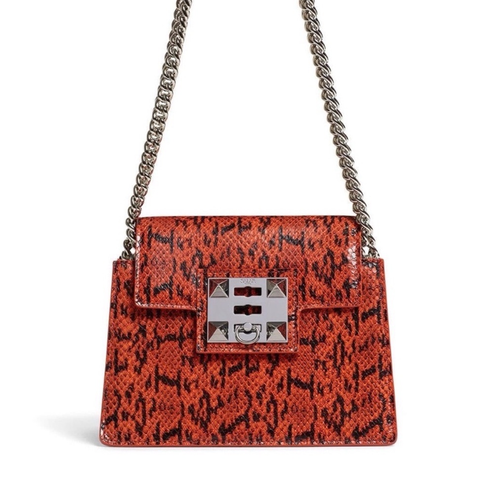 Italian designer SALAR snake print mini embossed leather with silver chain